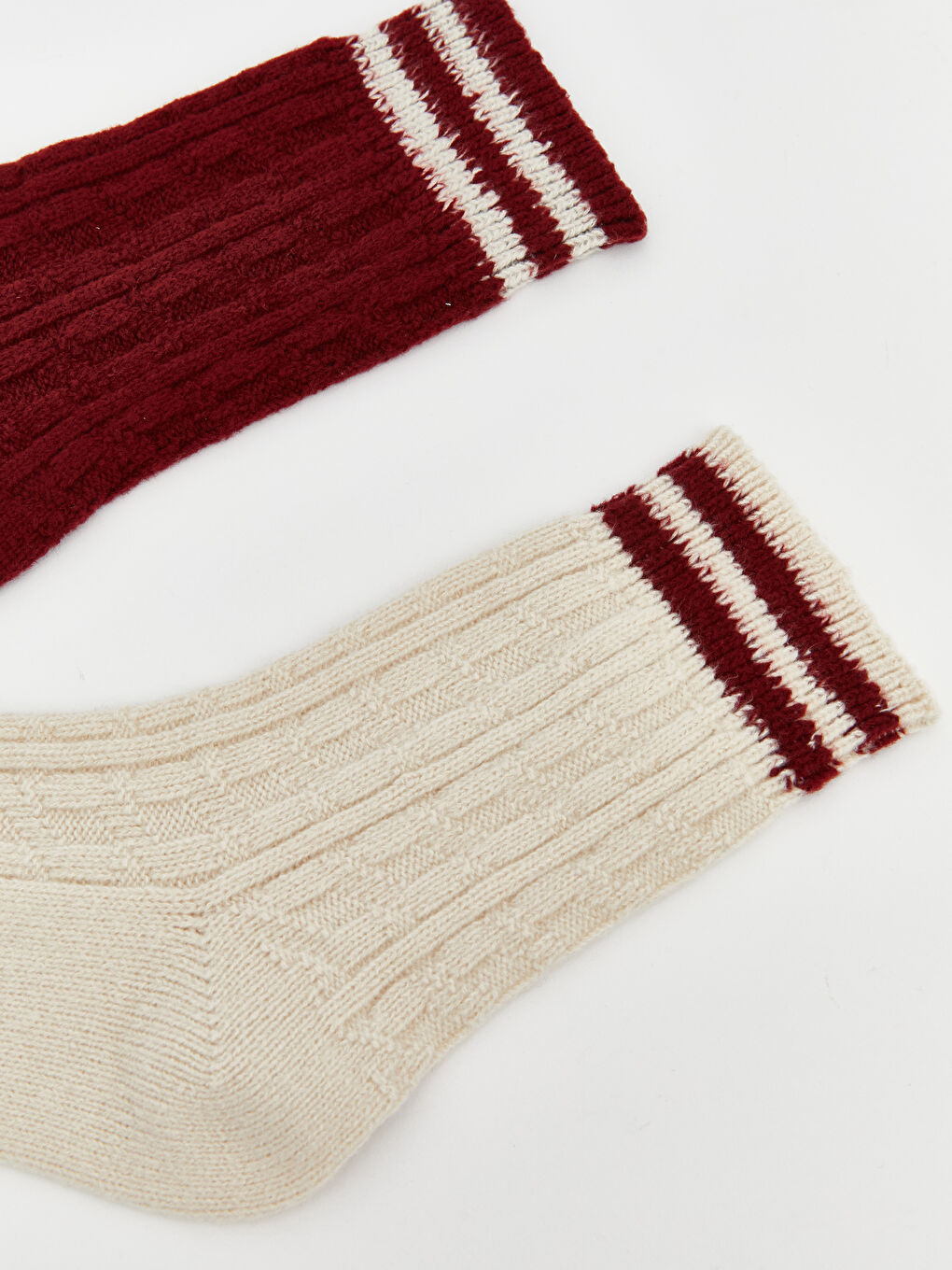 Bordo Çizgili Kadın Soket Çorap 2'li-1