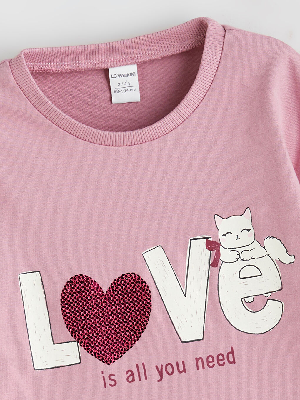LCW Kids تي شيرت بنات كم طويل مطبوع كول مدور -W5FS45Z1-GEA