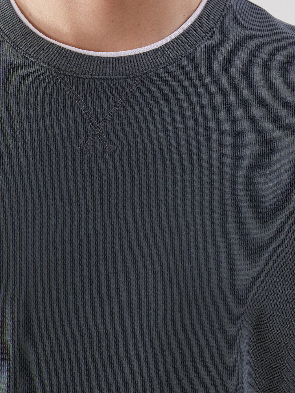 Haki Bisiklet Yaka Ribanalı Erkek Sweatshirt-2