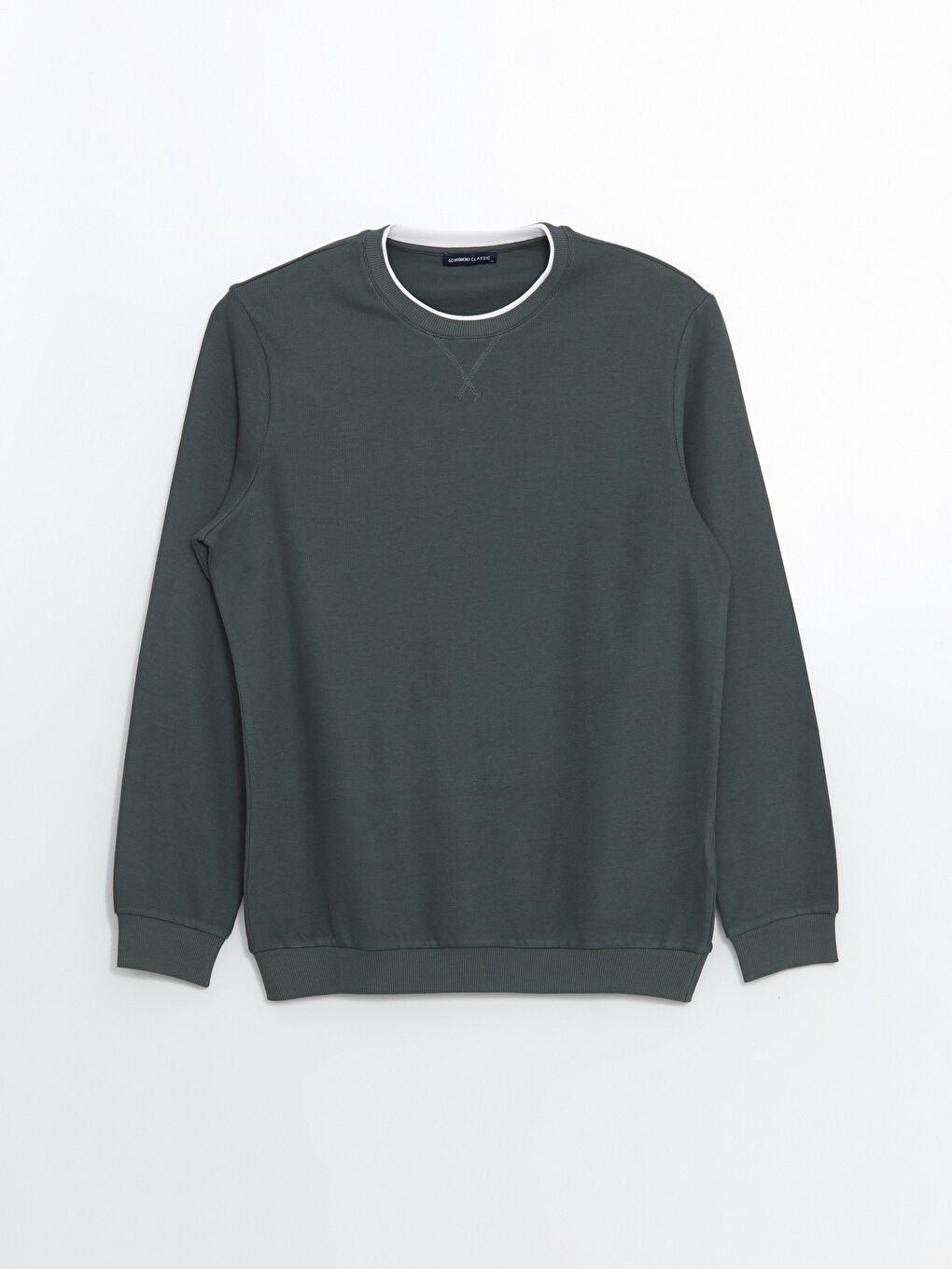 Haki Bisiklet Yaka Ribanalı Erkek Sweatshirt-4