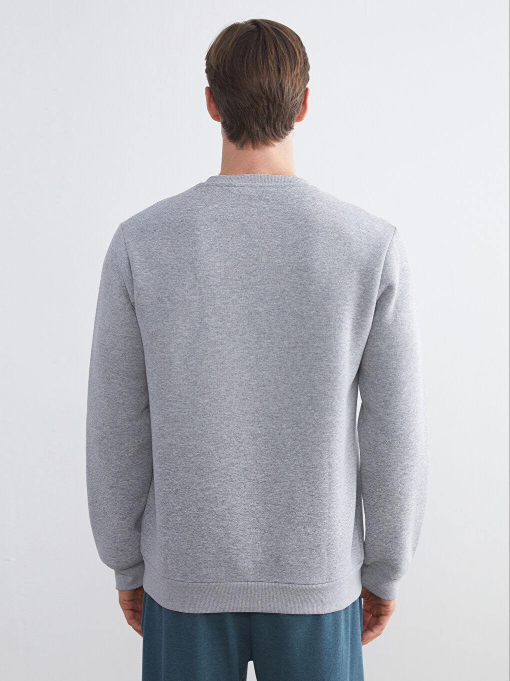 Gri Bisiklet Yaka Erkek Sweatshirt-3