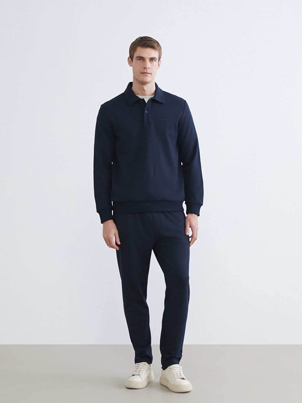 Lacivert Polo Yaka Erkek Sweatshirt-1