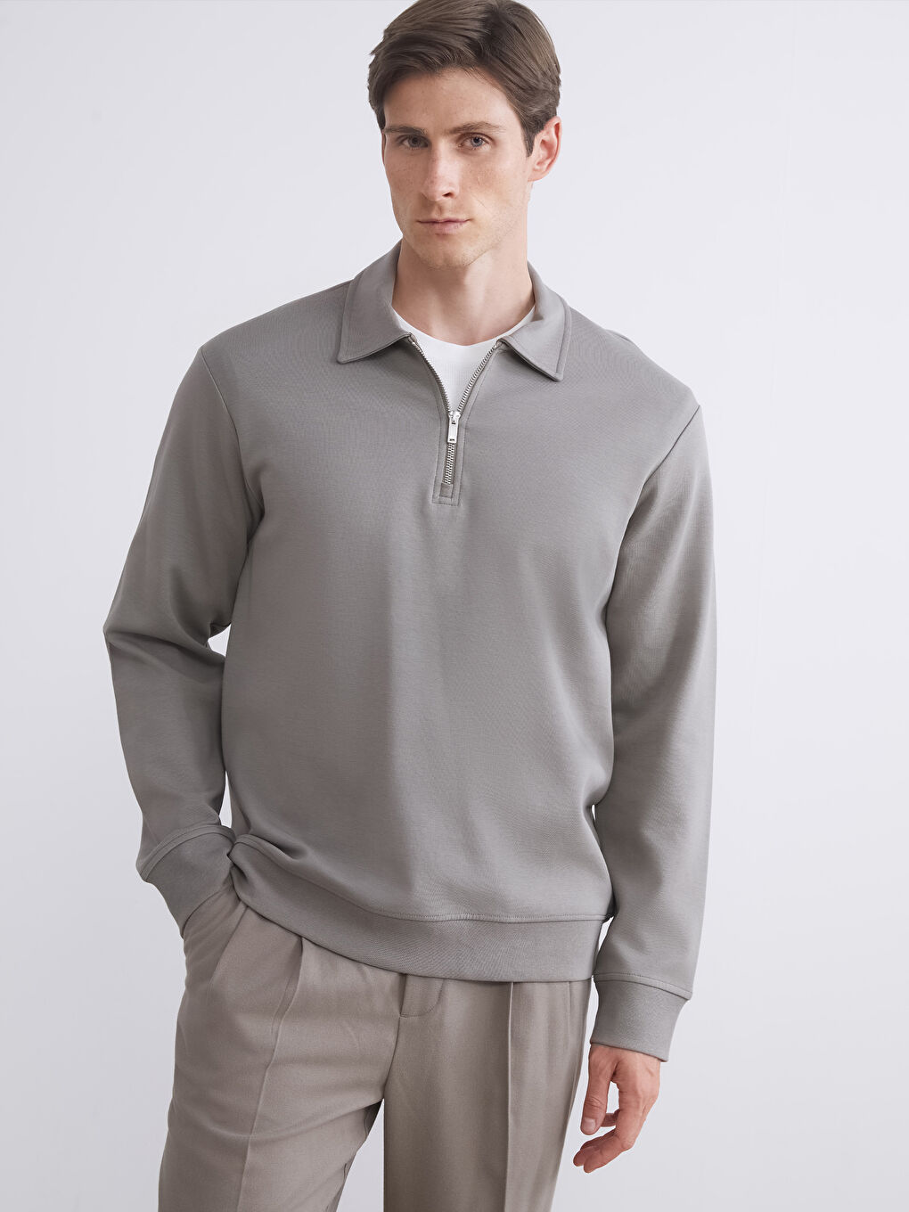 LCW Vision Polo Neck Men's Sweatshirt -W5FS87Z8-GCS
