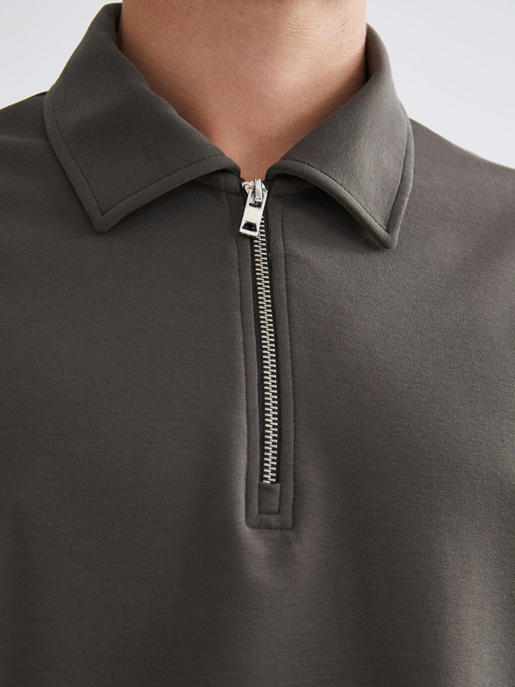 Haki Polo Yaka Erkek Sweatshirt-2