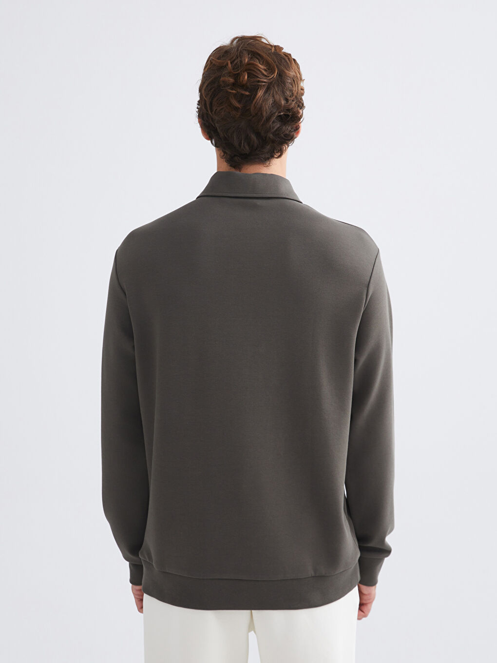 Haki Polo Yaka Erkek Sweatshirt-3