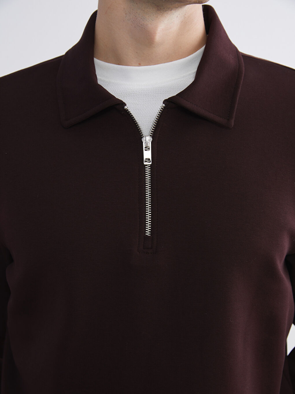 Kahverengi Polo Yaka Erkek Sweatshirt-2