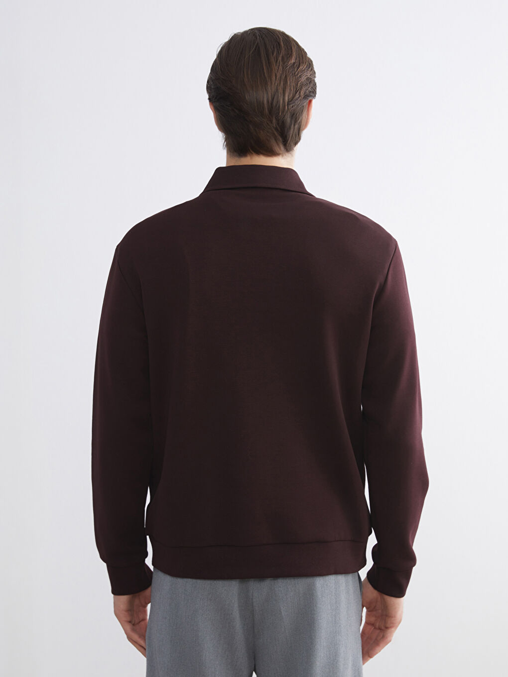 Kahverengi Polo Yaka Erkek Sweatshirt-3