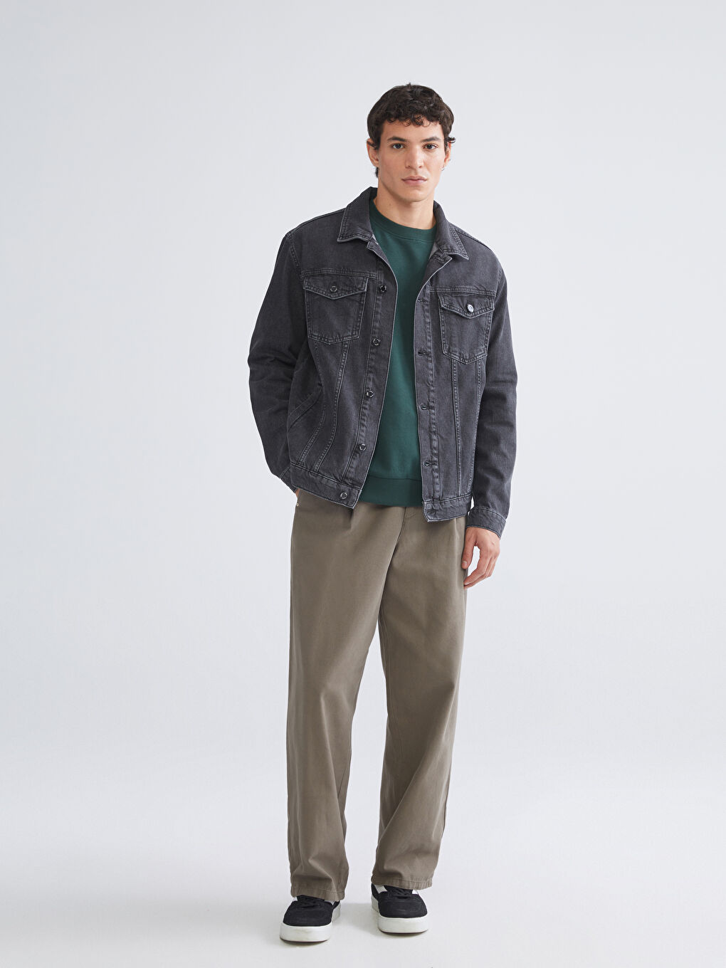 Gri Standart Kalıp Erkek Jean Ceket-1