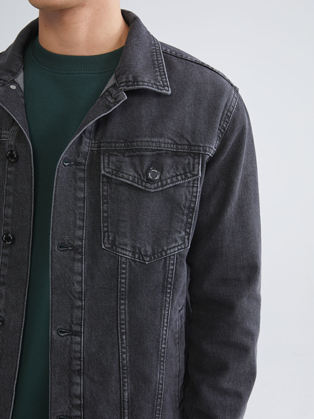 Gri Standart Kalıp Erkek Jean Ceket-2