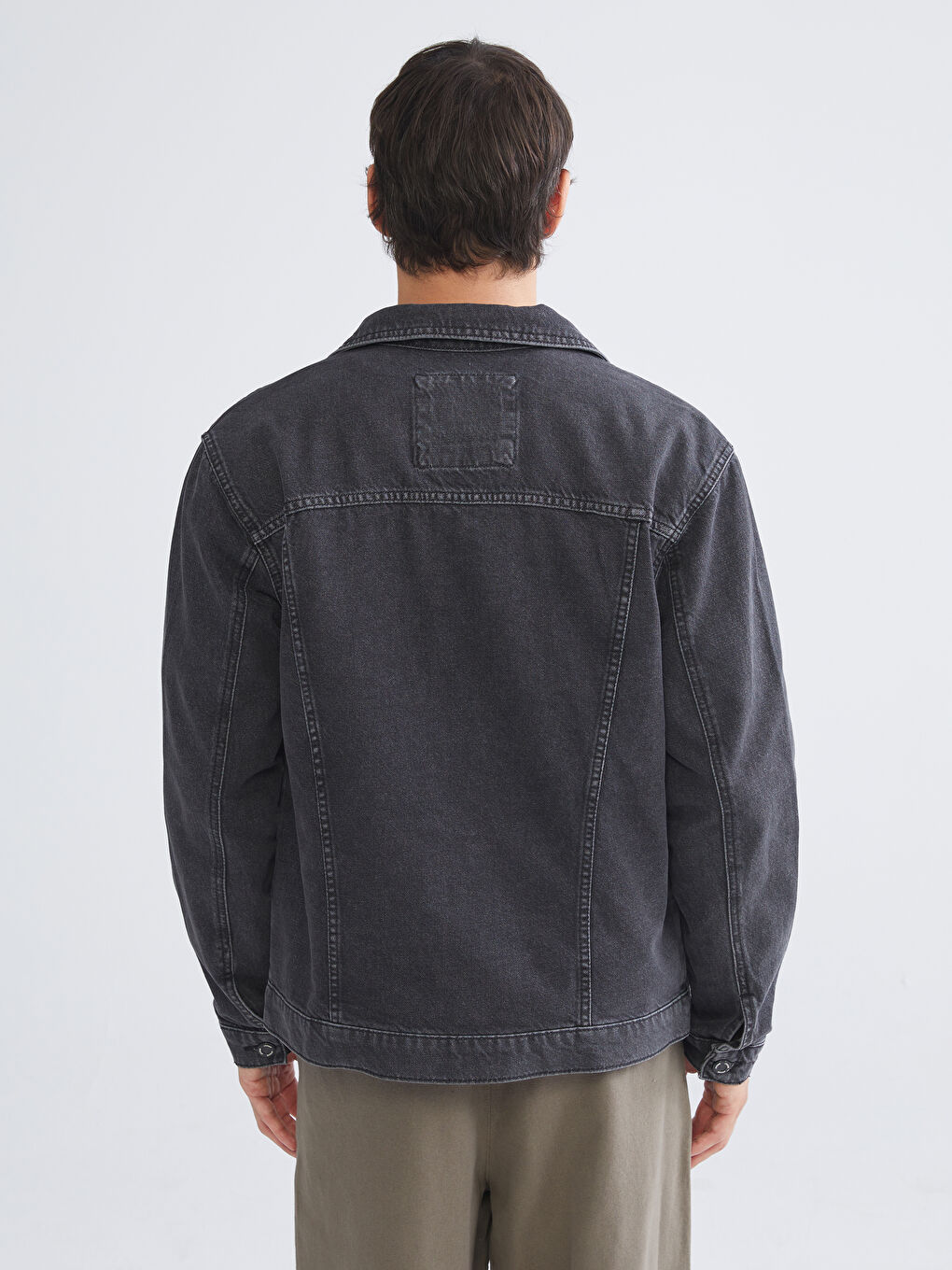 Gri Standart Kalıp Erkek Jean Ceket-3