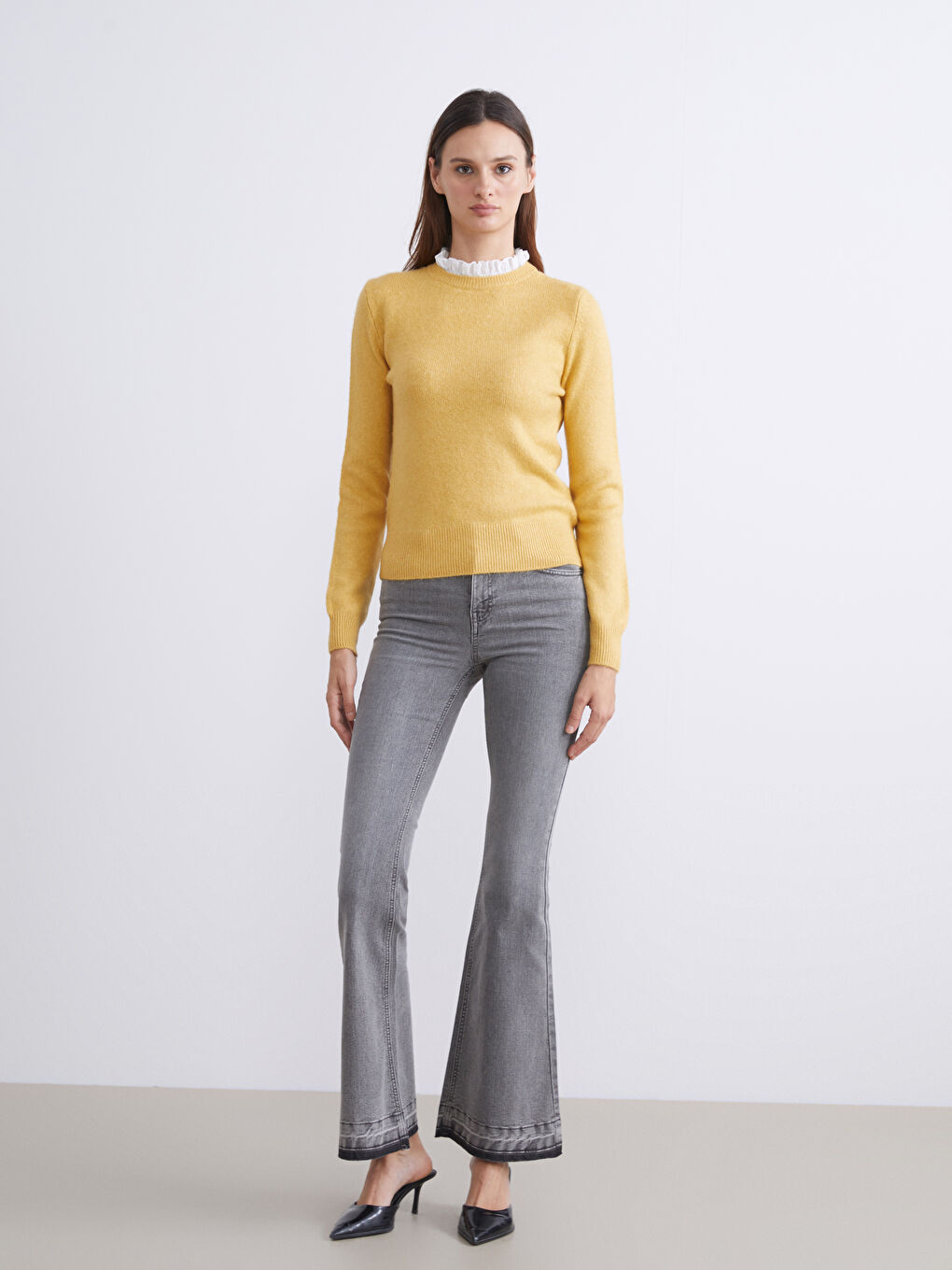 Ruffled Funnel Neck Women's Knitwear Sweater-1