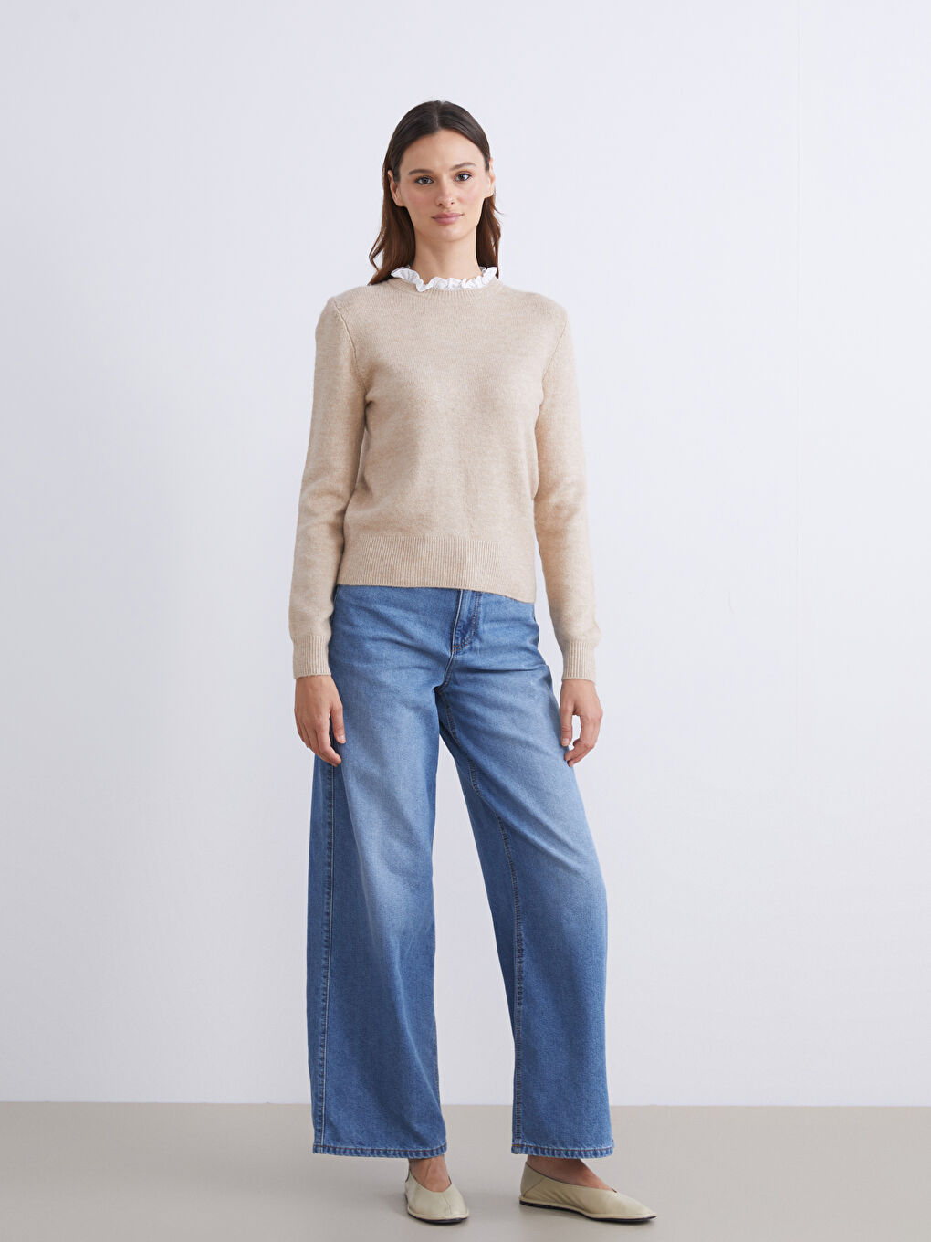 Ruffled Funnel Neck Women's Knitwear Sweater-1