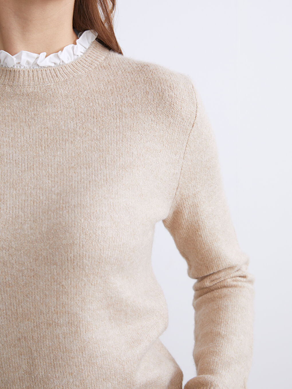 Ruffled Funnel Neck Women's Knitwear Sweater-2