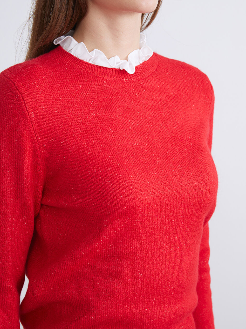 Ruffled Funnel Neck Women's Knitwear Sweater-2