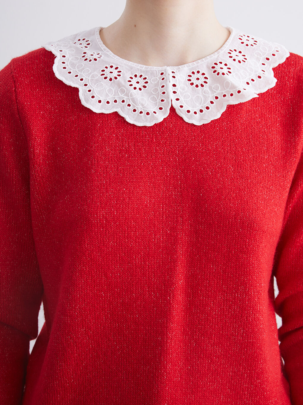 Пуловер от трико с яка Питър Пан за жени-2