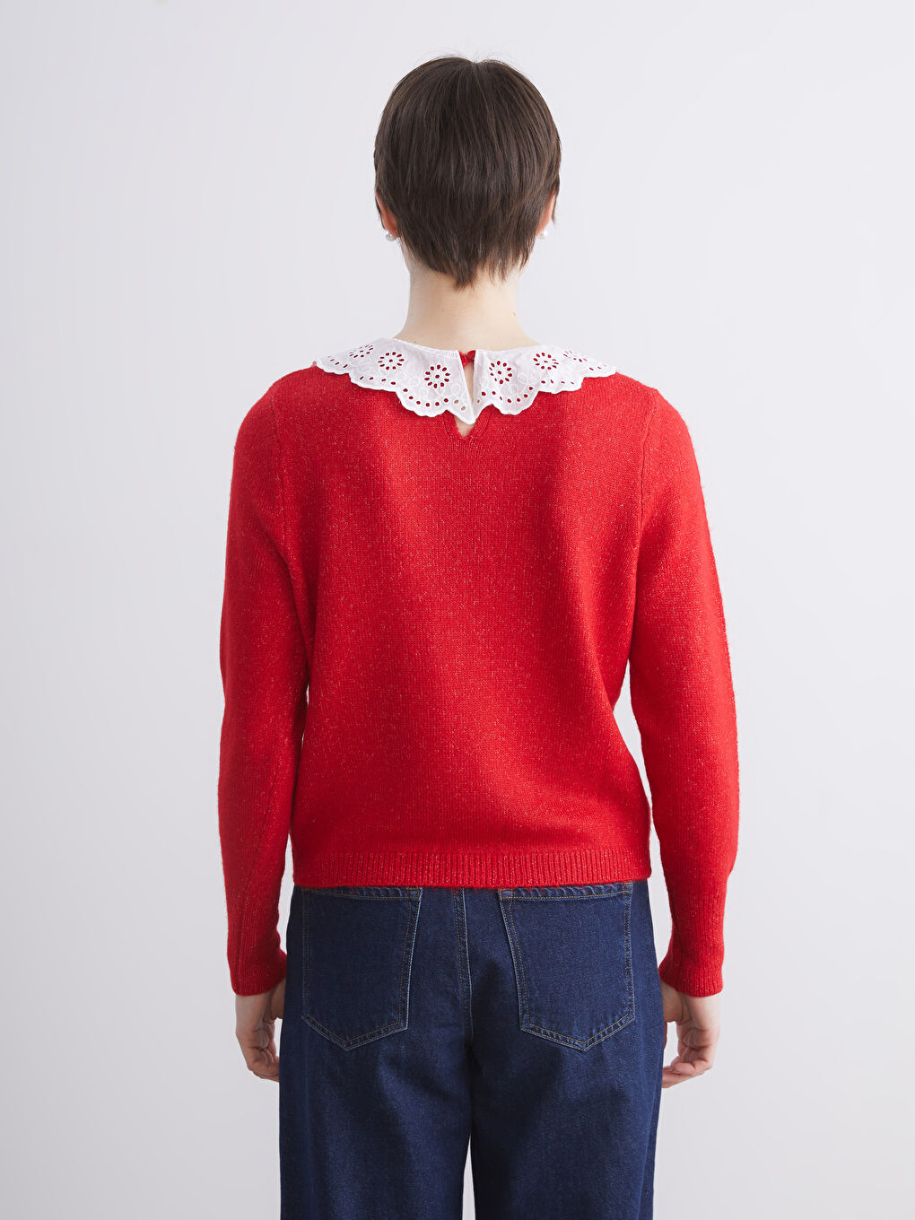 Пуловер от трико с яка Питър Пан за жени-3