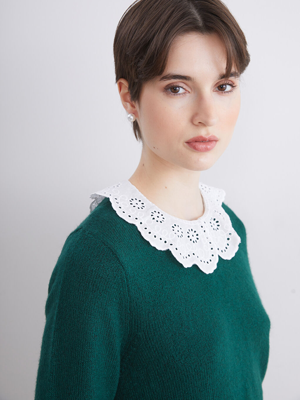 Пуловер от трико с яка Питър Пан за жени-2