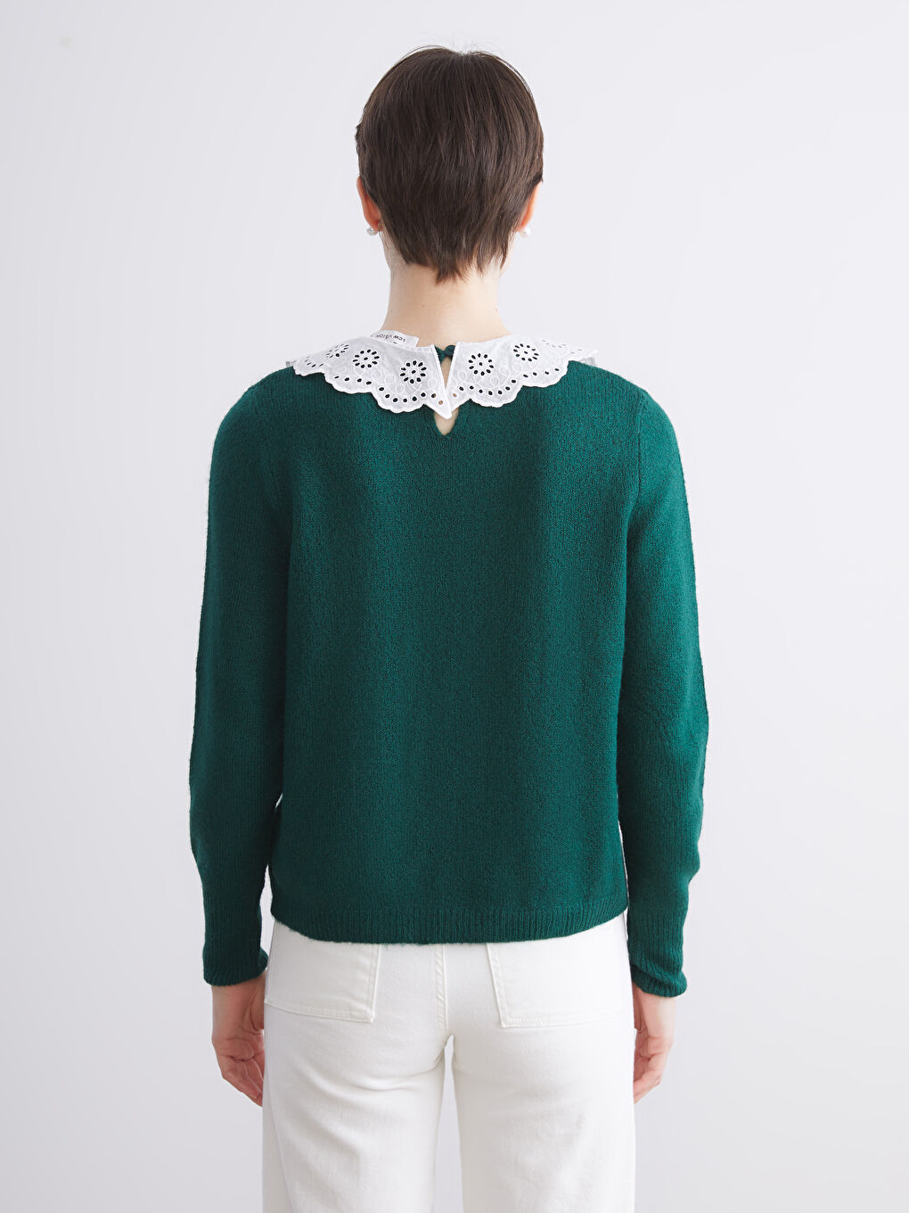 Пуловер от трико с яка Питър Пан за жени-3