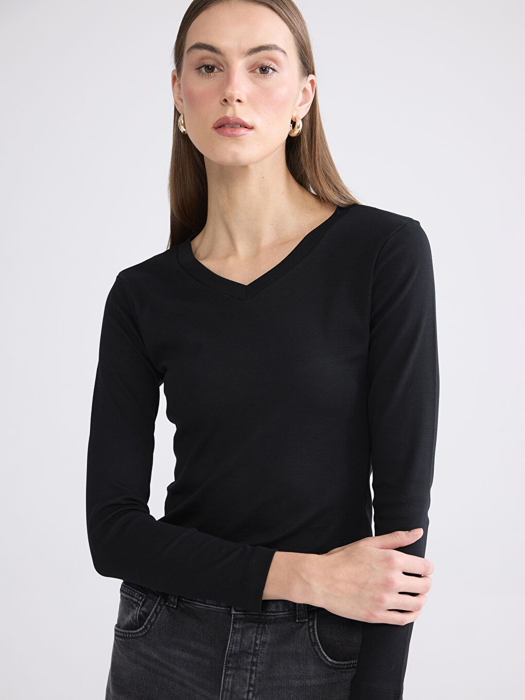 Siyah V Yaka Kadın Body