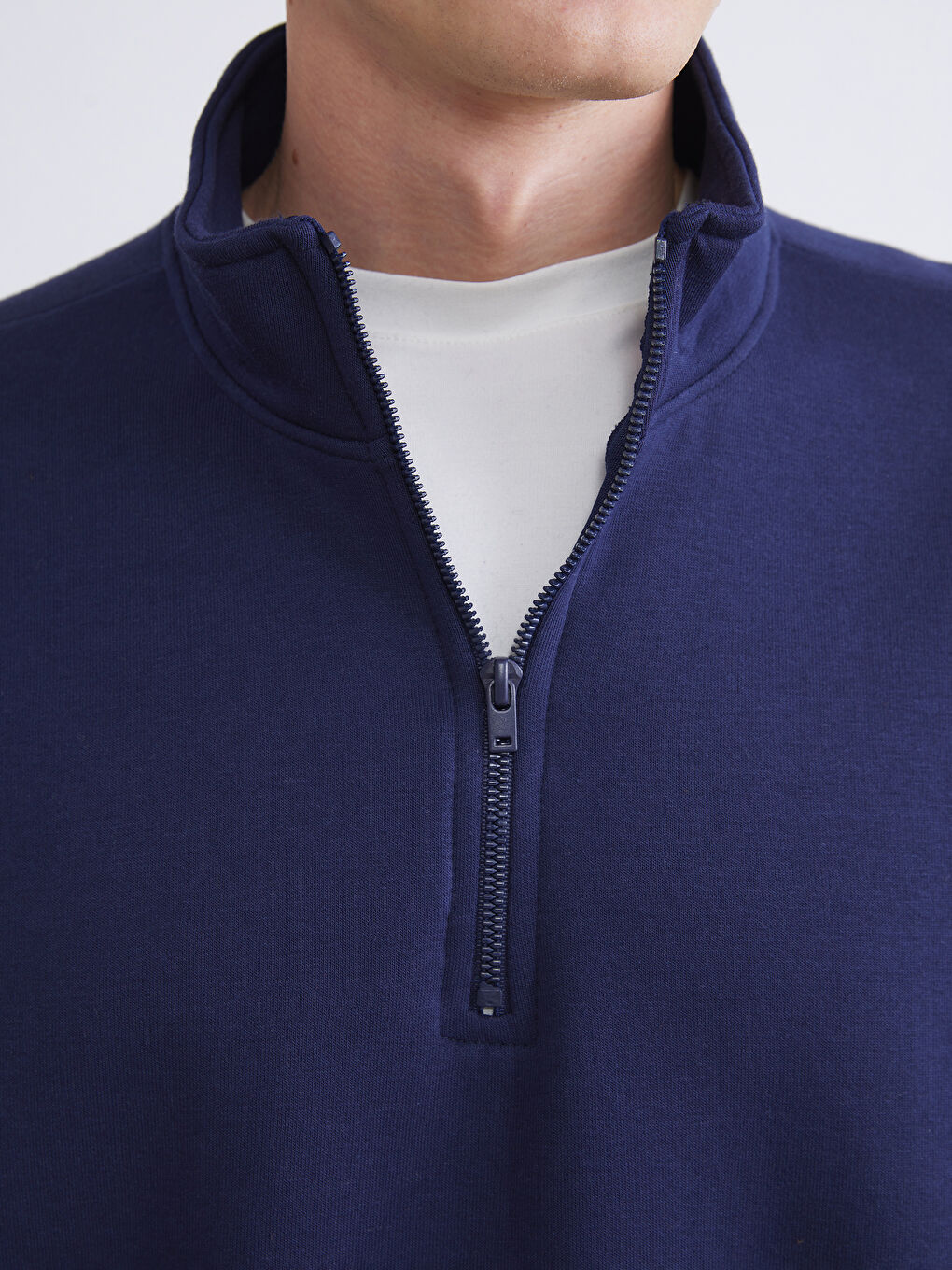 Lacivert Fermuarlı Dik Yaka Uzun Kollu Erkek Sweatshirt-2