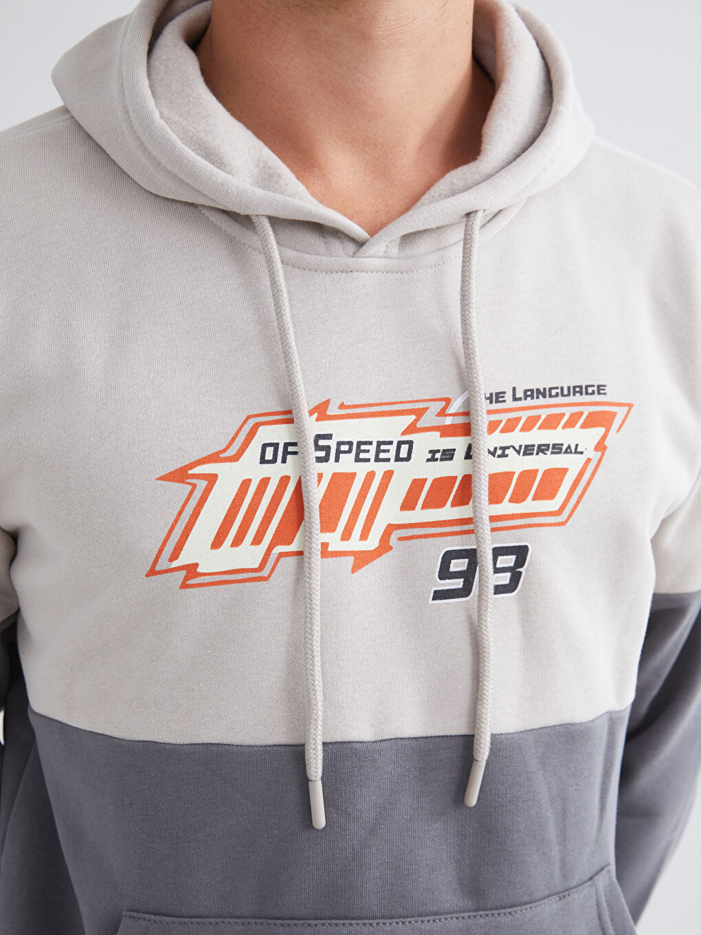 Gri Uzun Kollu Renk Bloklu Erkek Hoodie-2