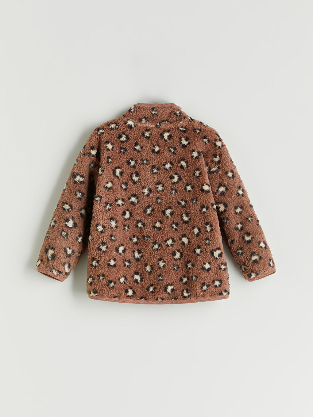 Kahverengi Leopar Desenli Pelüş Kız Bebek Mont-1