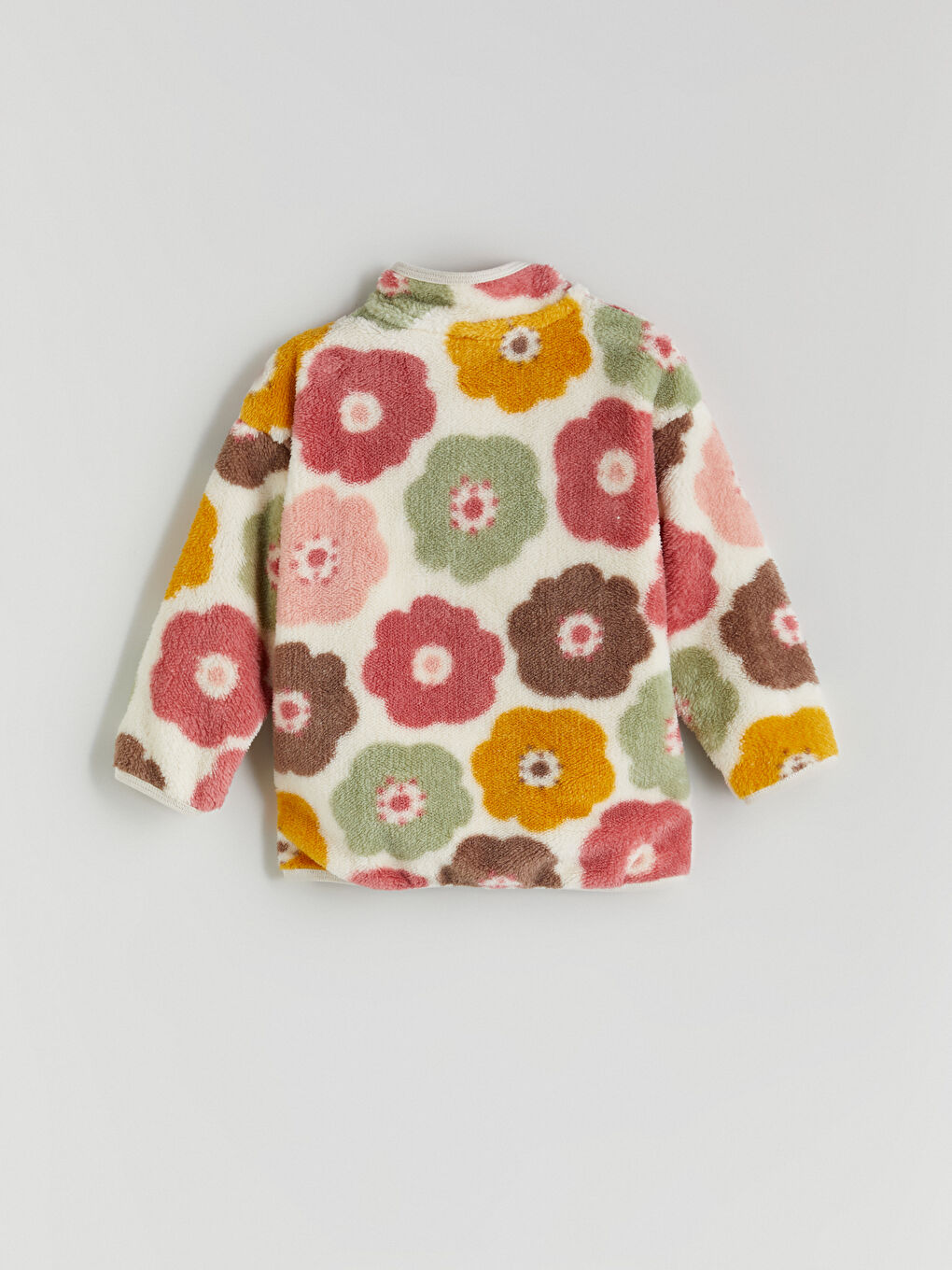 Ekru Dik Yaka Çiçekli Kız Bebek Pelüş Mont-2