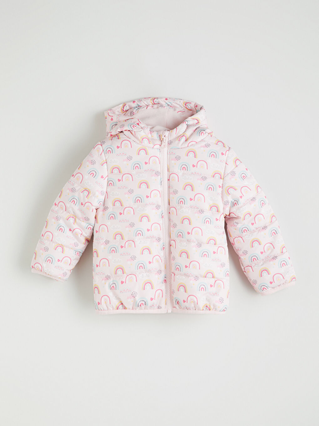 Pembe Kapüşonlu Uzun Kollu Kız Çocuk Mont