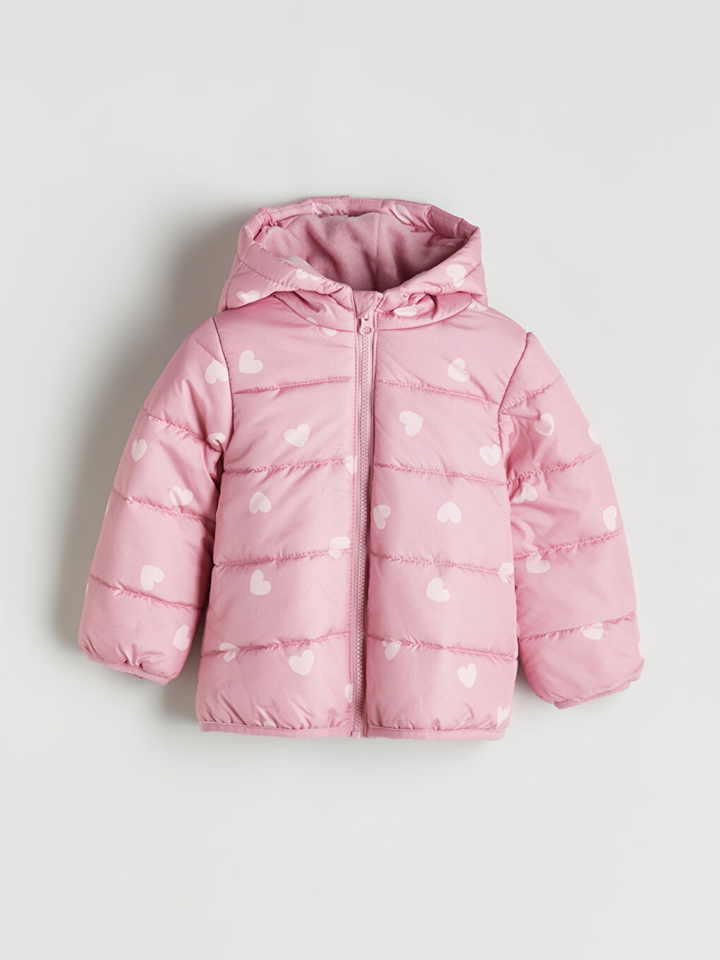 Pembe Kapüşonlu Uzun Kollu Kız Çocuk Mont