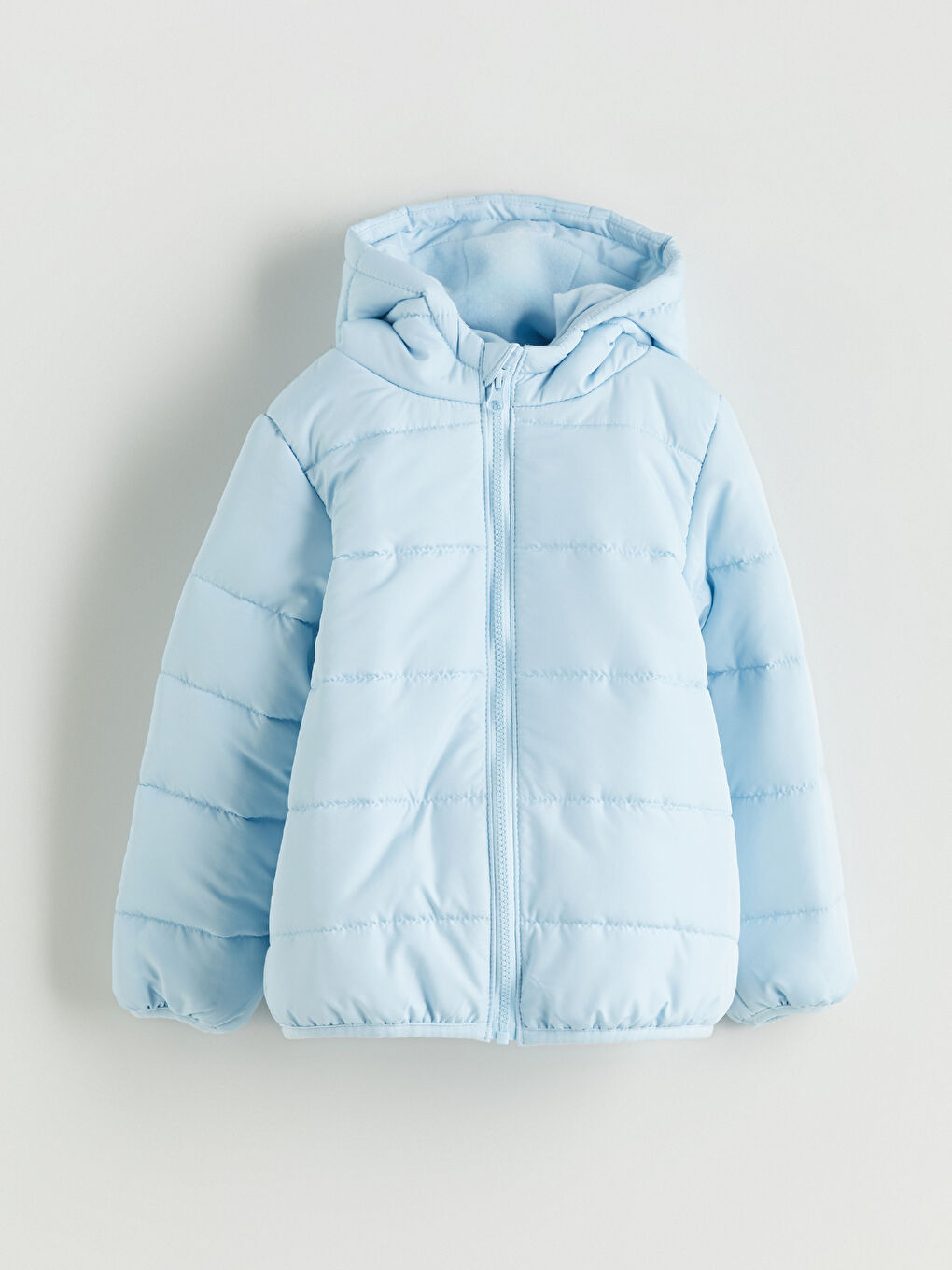 Mavi Kapüşonlu Uzun Kollu Kız Çocuk Mont