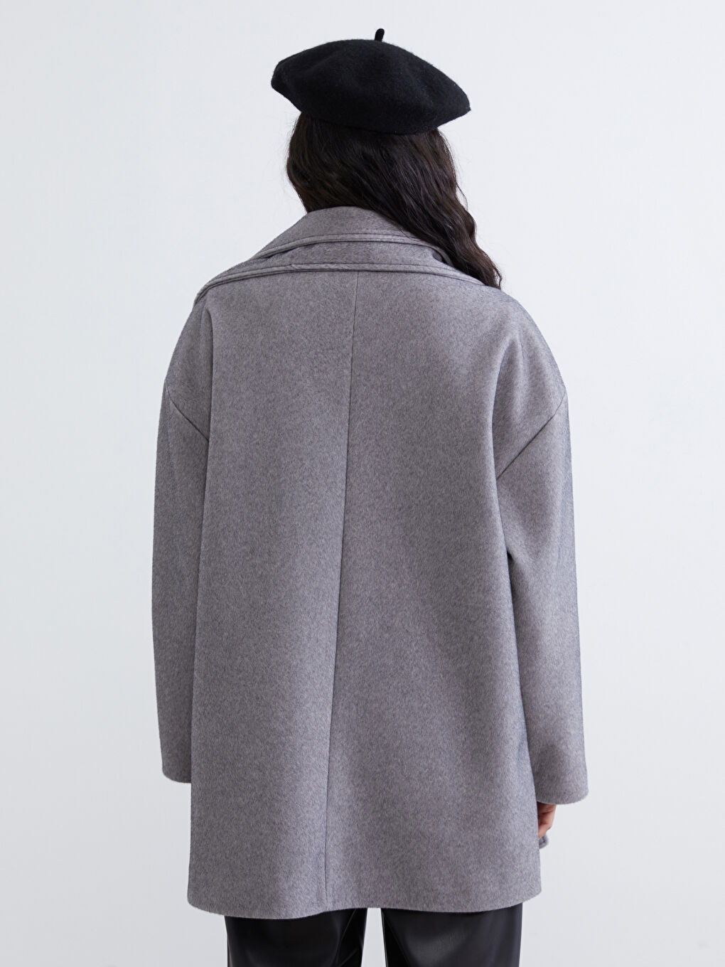 Gri Bisiklet Yaka Atkılı Kadın Kaşe Kaban-4