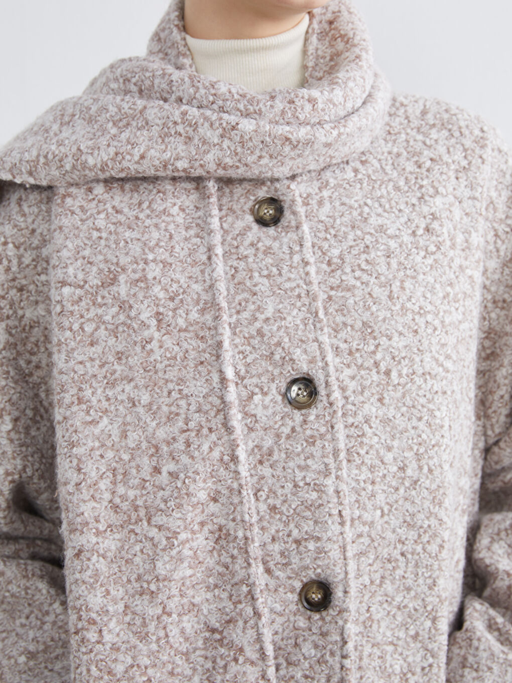 Kahverengi Bisiklet Yaka Atkılı Kadın Kaşe Kaban-2