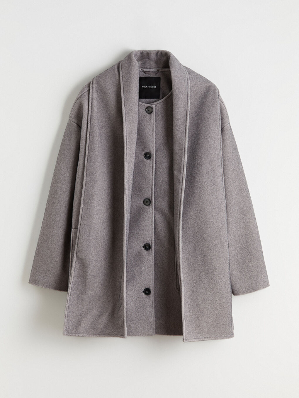 Gri Bisiklet Yaka Atkılı Kadın Kaşe Kaban-5