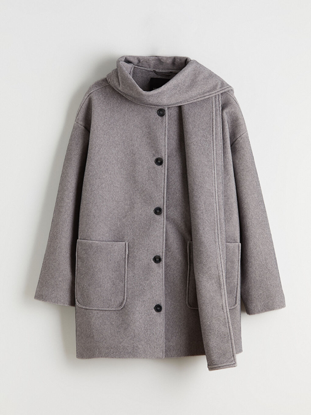 Gri Bisiklet Yaka Atkılı Kadın Kaşe Kaban-6