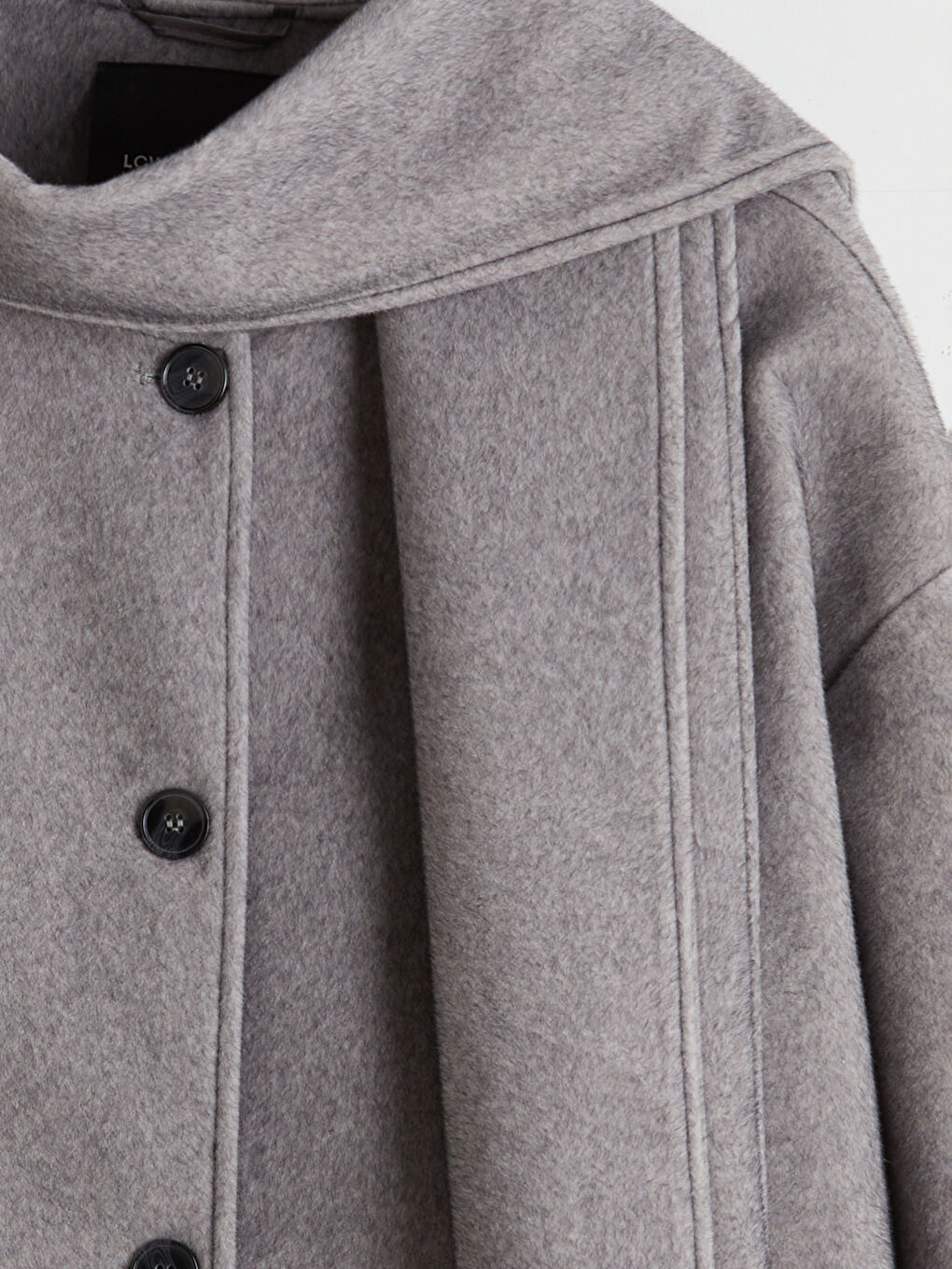 Gri Bisiklet Yaka Atkılı Kadın Kaşe Kaban-7