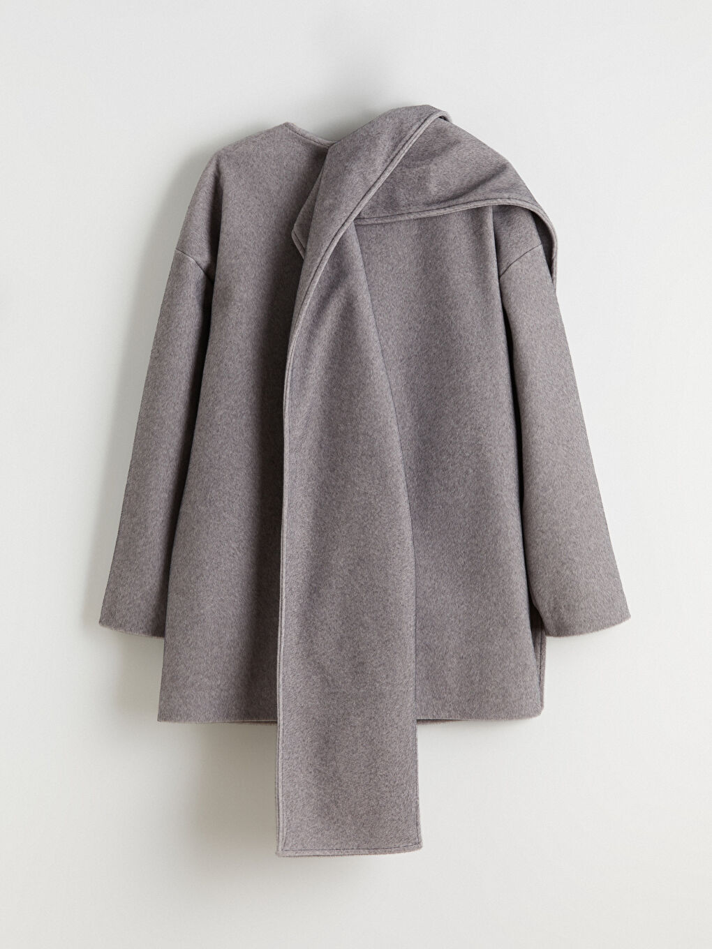 Gri Bisiklet Yaka Atkılı Kadın Kaşe Kaban-8