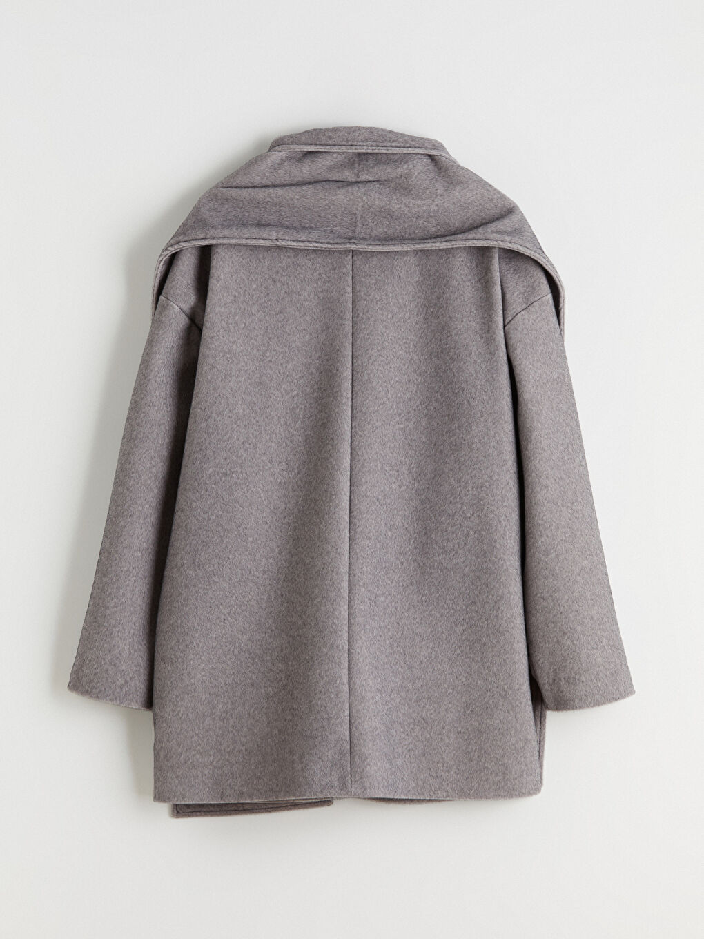 Gri Bisiklet Yaka Atkılı Kadın Kaşe Kaban-9