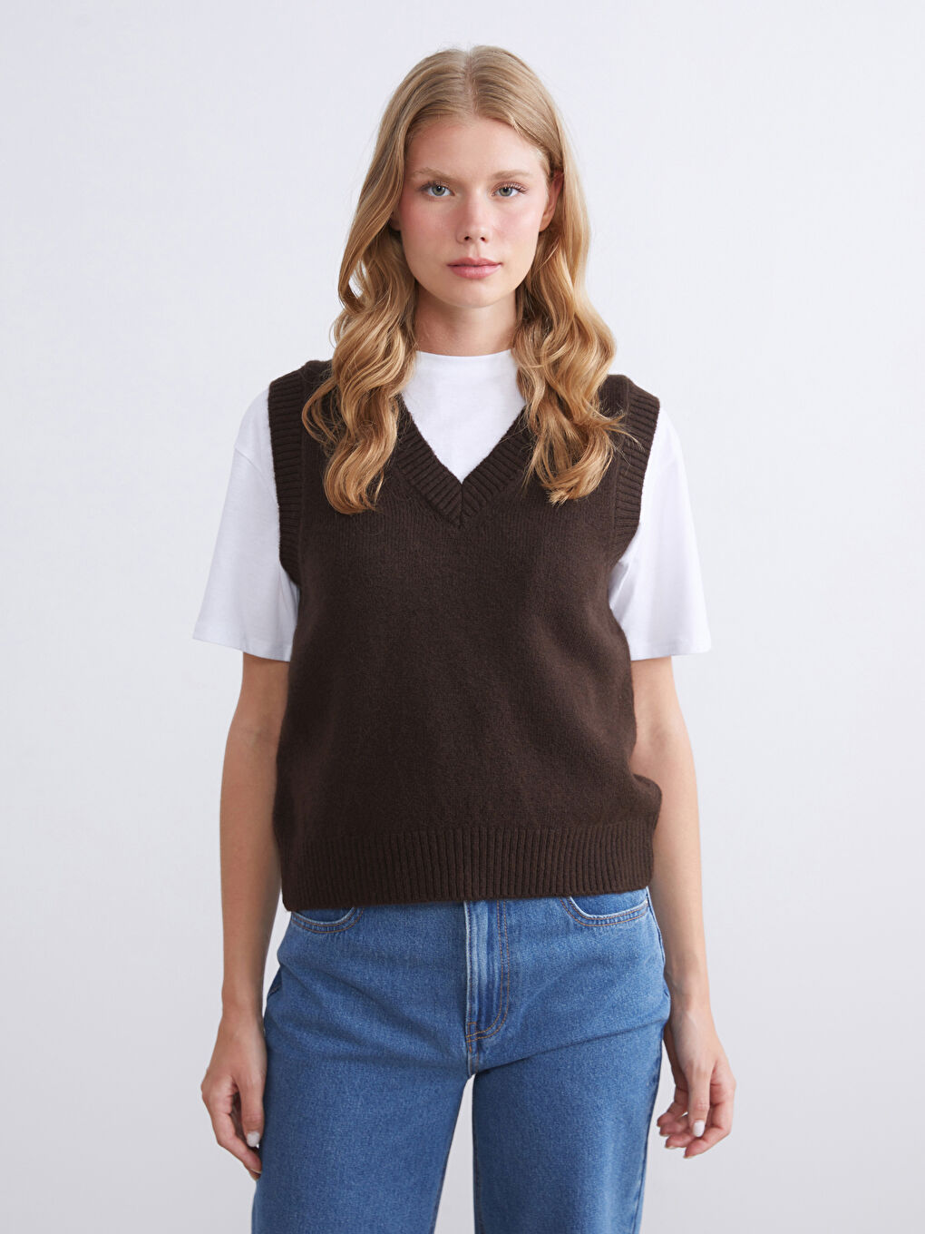 V Neck Women's Knitwear Sweater Vest-1