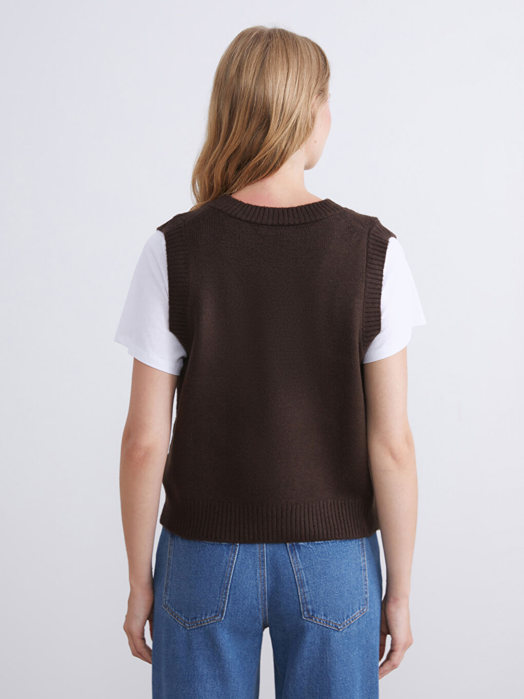 V Neck Women's Knitwear Sweater Vest-5
