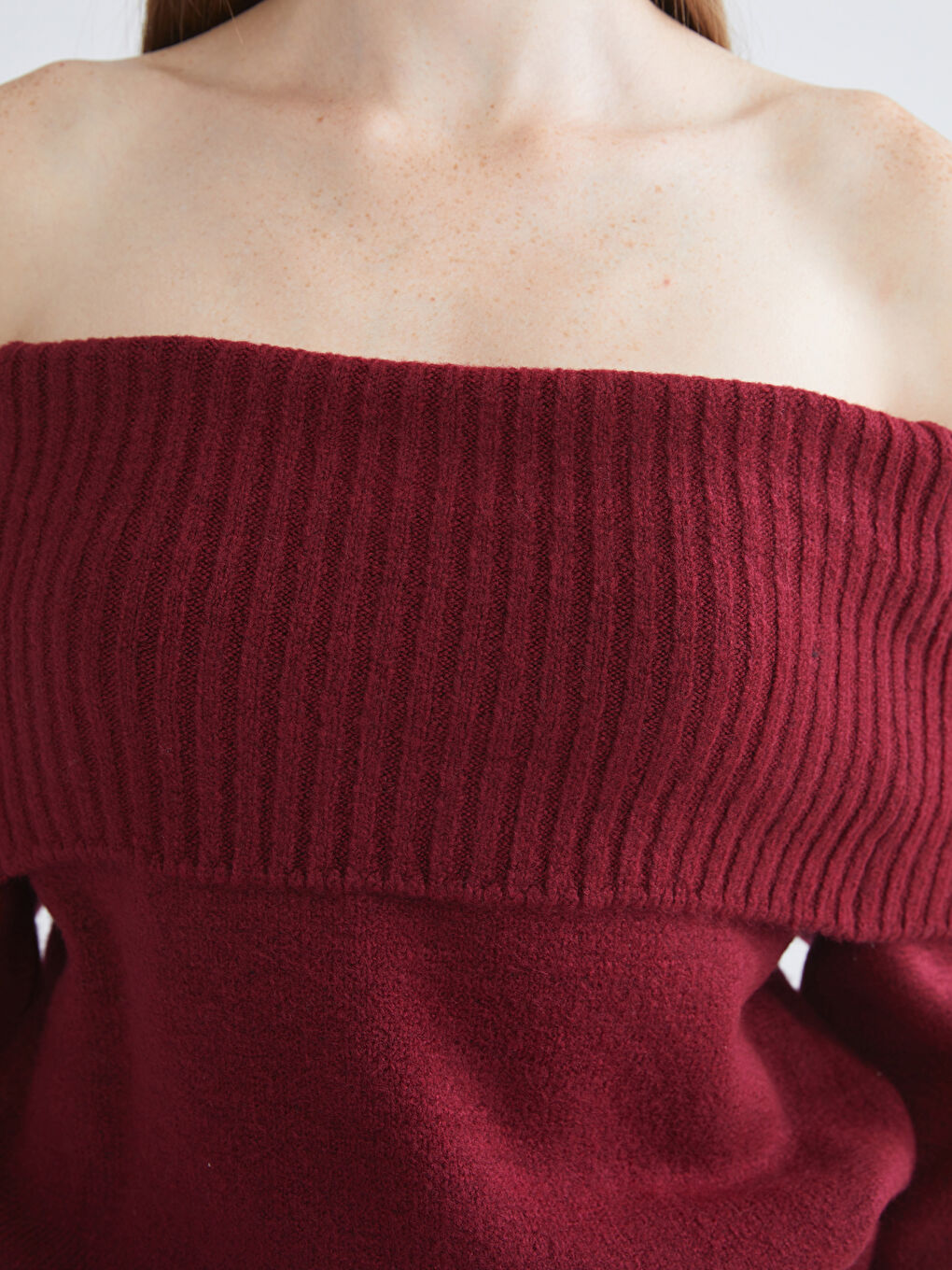 Bordo Kayık Yaka Kadın Triko Kazak-4