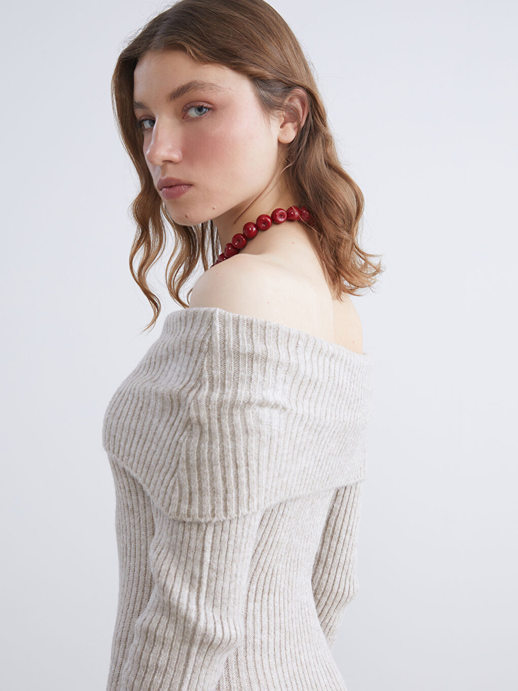 Slash Neck Bodycon Knitwear Dress-4