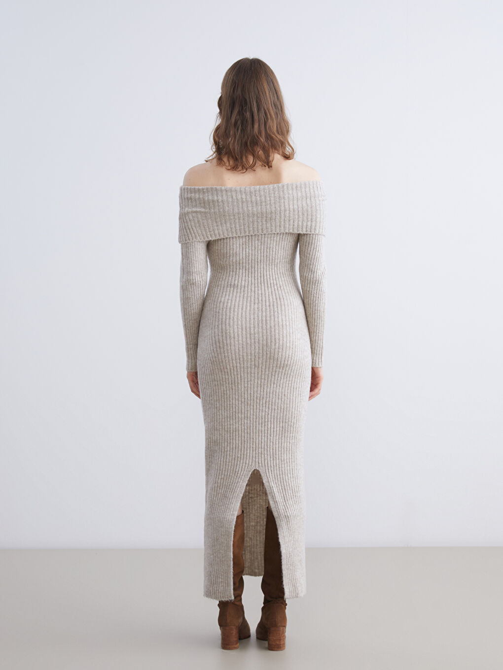 Slash Neck Bodycon Knitwear Dress-5