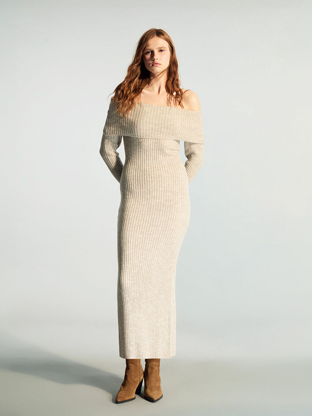 Slash Neck Bodycon Knitwear Dress-1