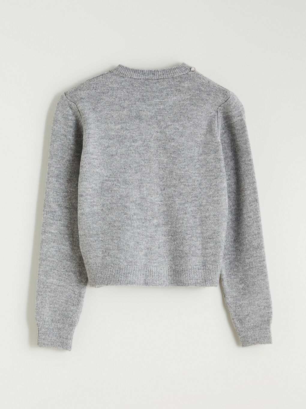 Gri Bisiklet Yaka Taşlı Kadın Triko Hırka-5