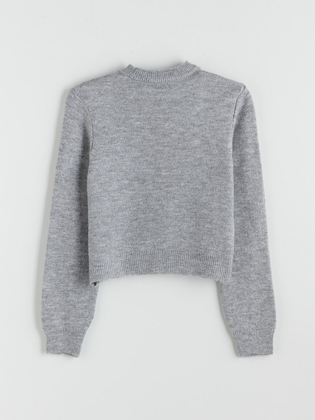 Gri Bisiklet Yaka Taşlı Kadın Triko Kazak-7