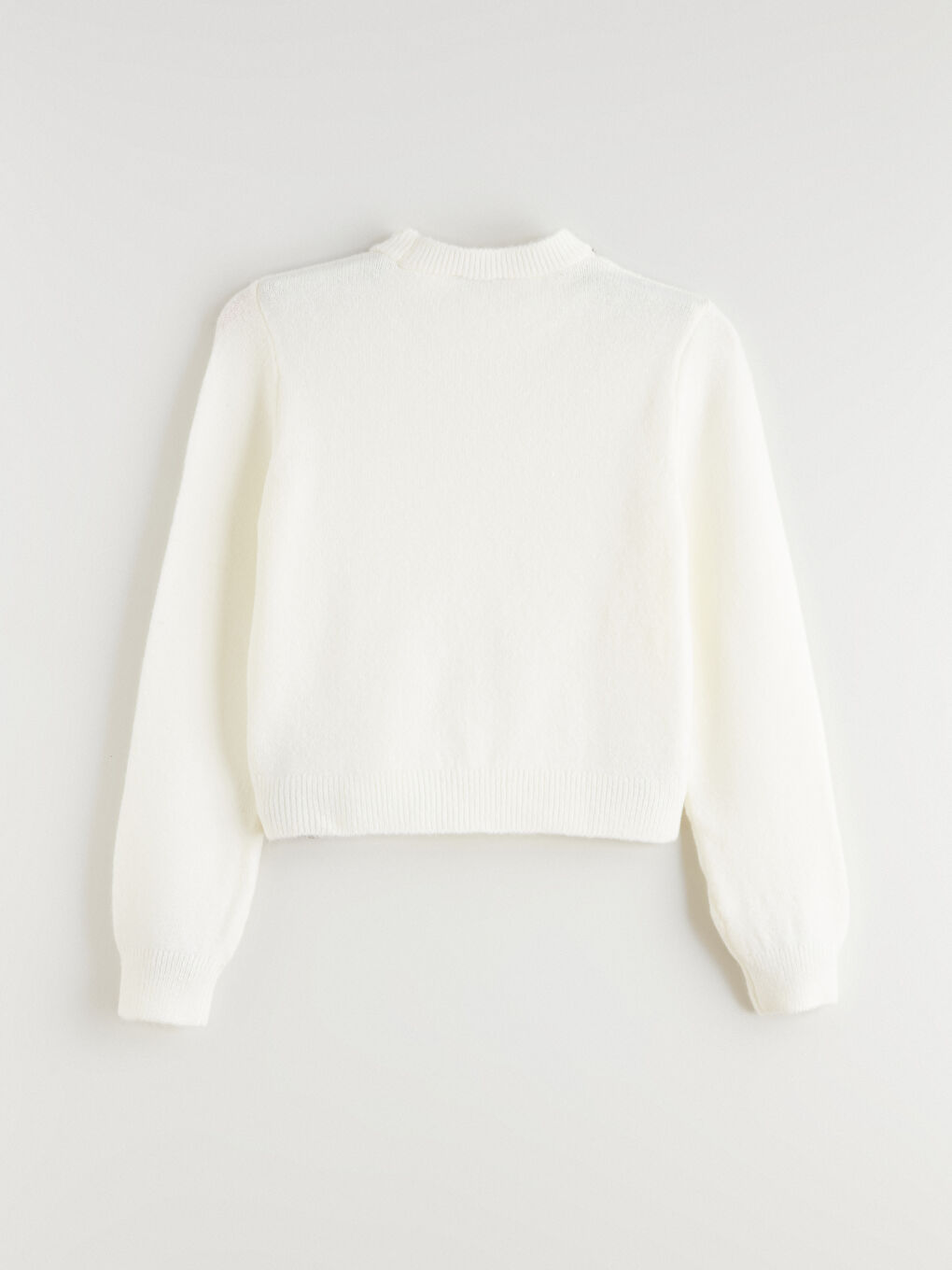 Ekru Bisiklet Yaka Taşlı Kadın Triko Kazak-5