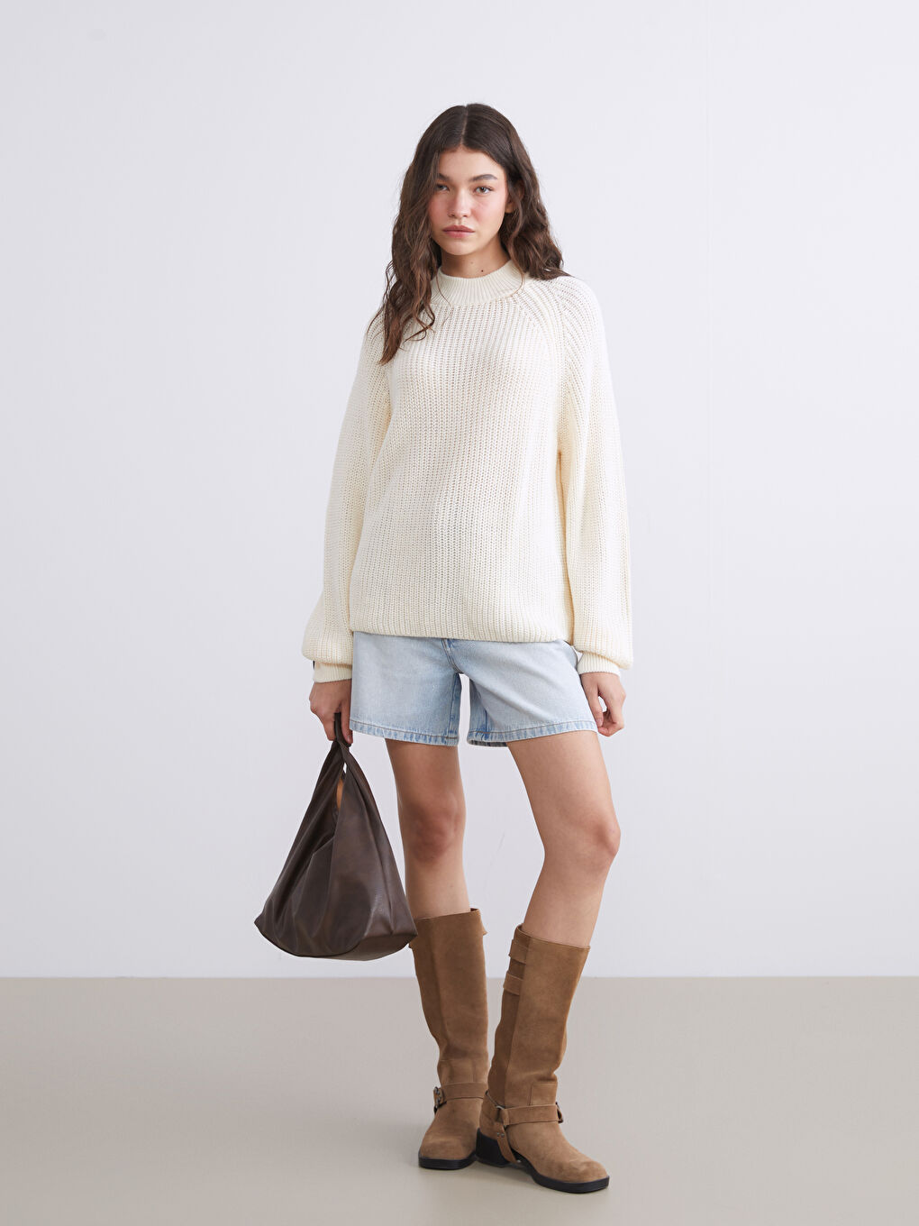 Funnel Neck Women's Knit Sweater-1