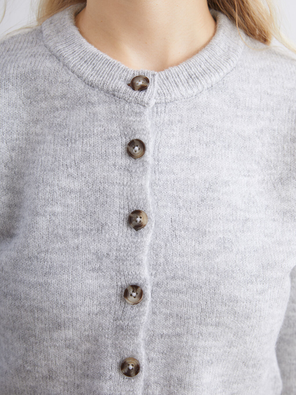 Gri Bisiklet Yaka Kadın Triko Hırka-2