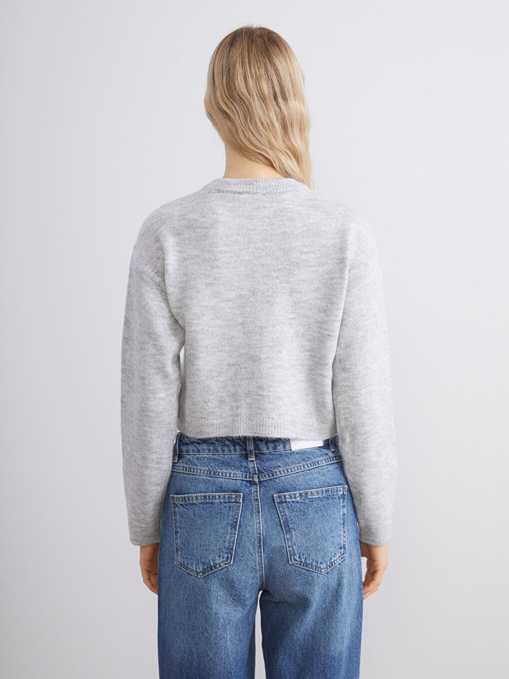 Gri Bisiklet Yaka Kadın Triko Hırka-3