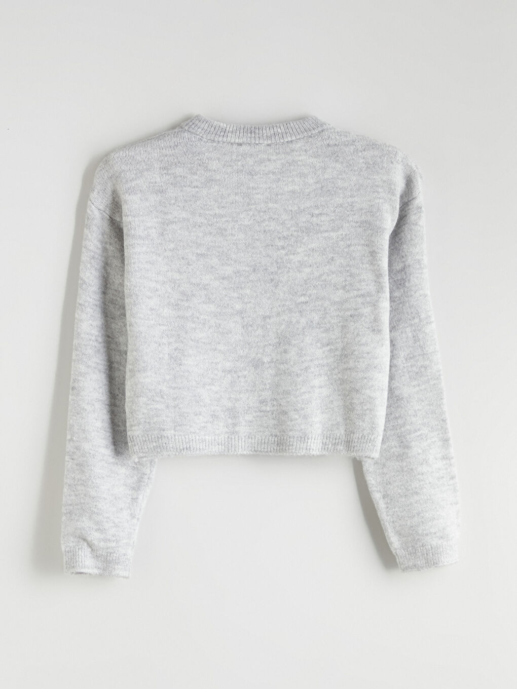 Gri Bisiklet Yaka Kadın Triko Hırka-5